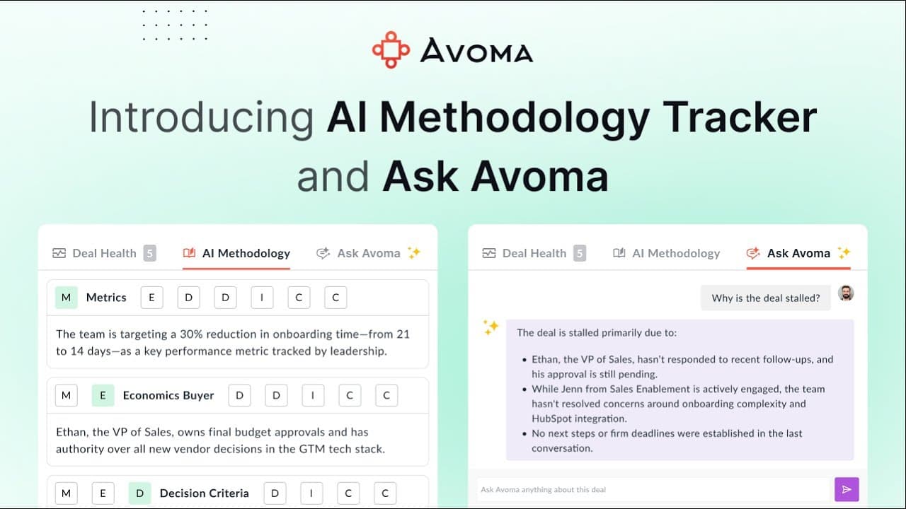 Introducing AI Sales Methodology Tracker + Ask Avoma, your new deal Copilot! video thumbnail