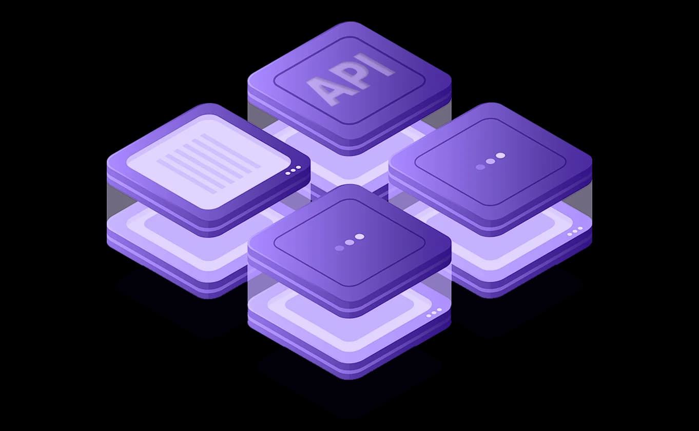 Browse AI conceptual graphic illustrating interconnected data processing and API services in a modern isometric style.