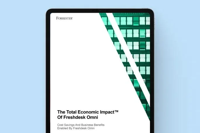 Freshdesk report cover showing a Forrester Total Economic Impact study on Freshdesk Omni with a modern graphic design