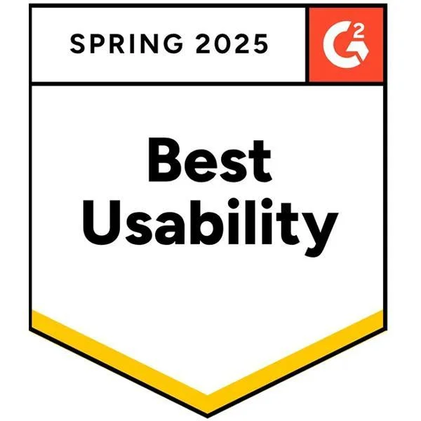 Freshdesk G2 Best Usability award badge for Spring 2025, featuring the G2 logo and a professional design.
