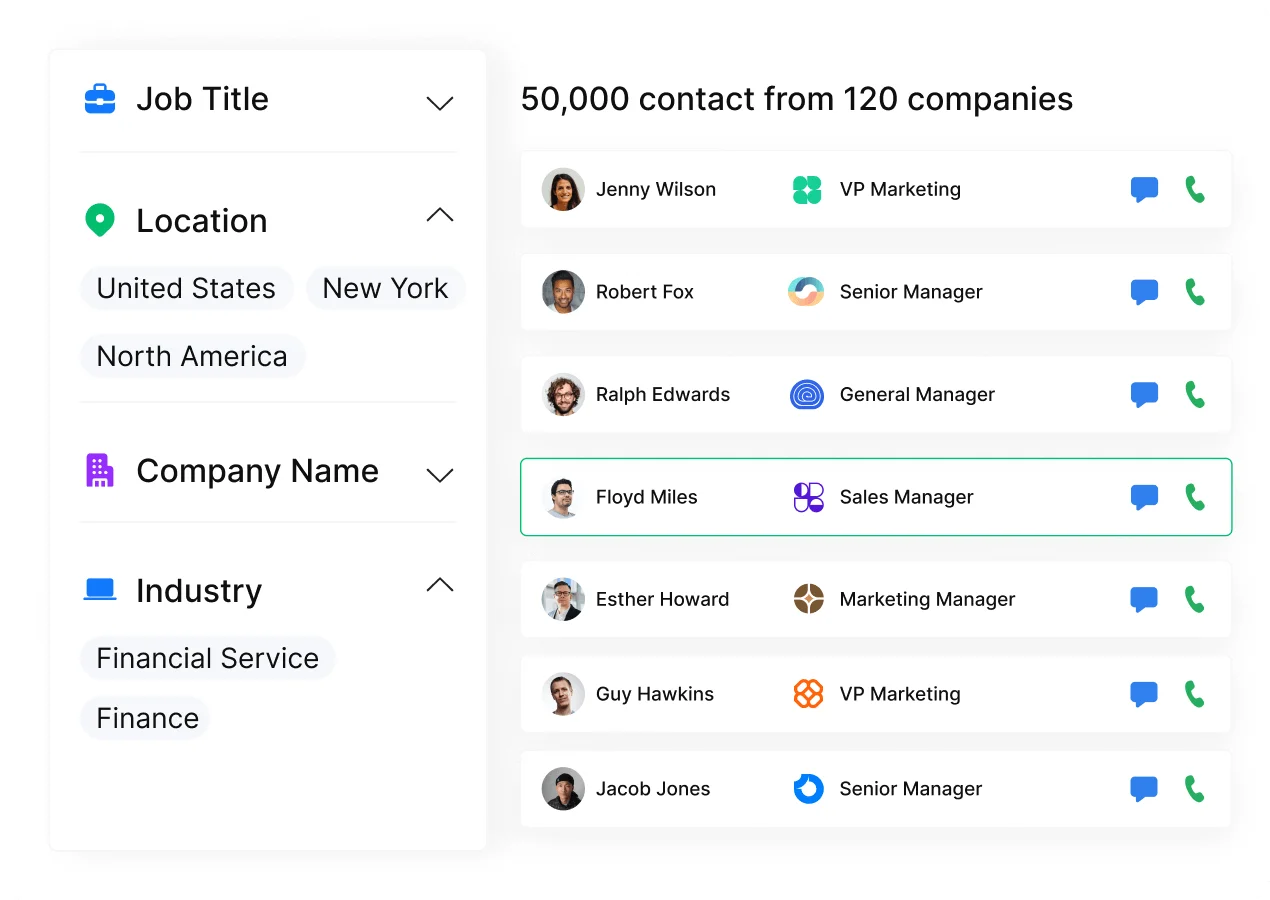 Instantly-AI contact management workspace showing filtered sales leads and professional profiles in a clean modern interface.