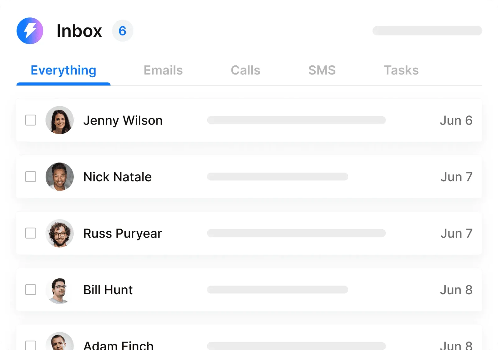 instantly-ai unified inbox displaying filtered communications and tasks with a clean, modern interface.