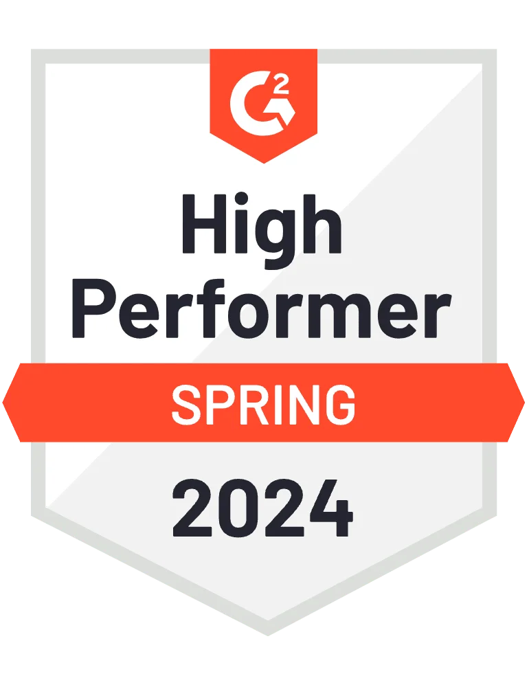 lovo G2 High Performer award badge for Spring 2024, recognizing high user satisfaction and market presence.