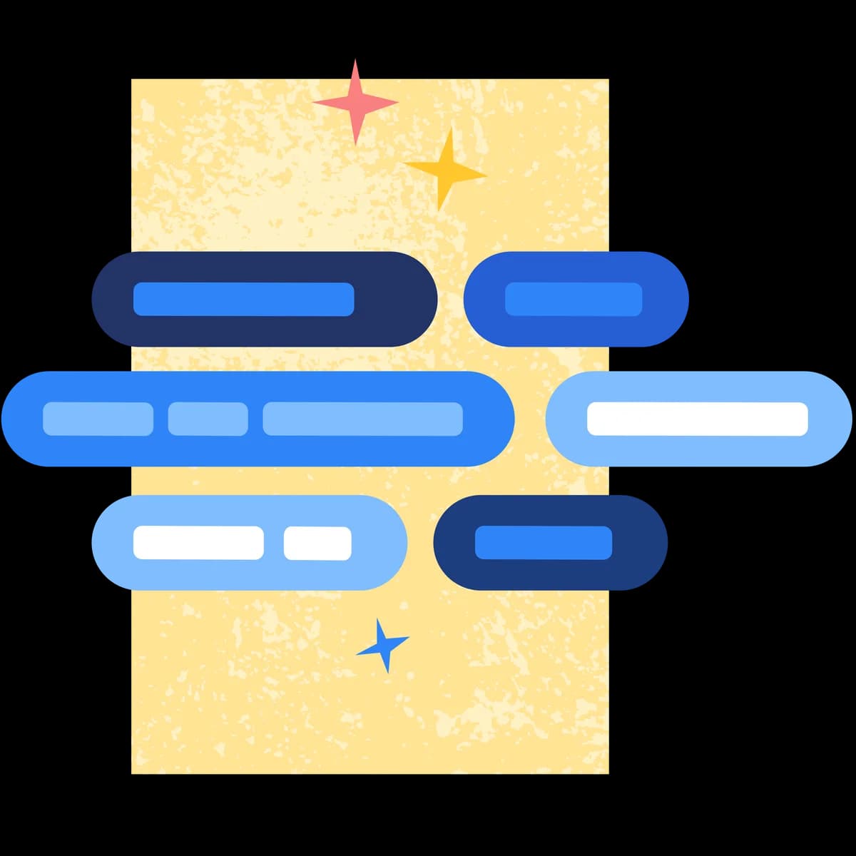 Semantic Scholar abstract graphic illustrating AI-powered information exchange with clean, colorful chat bubbles and sparkles.