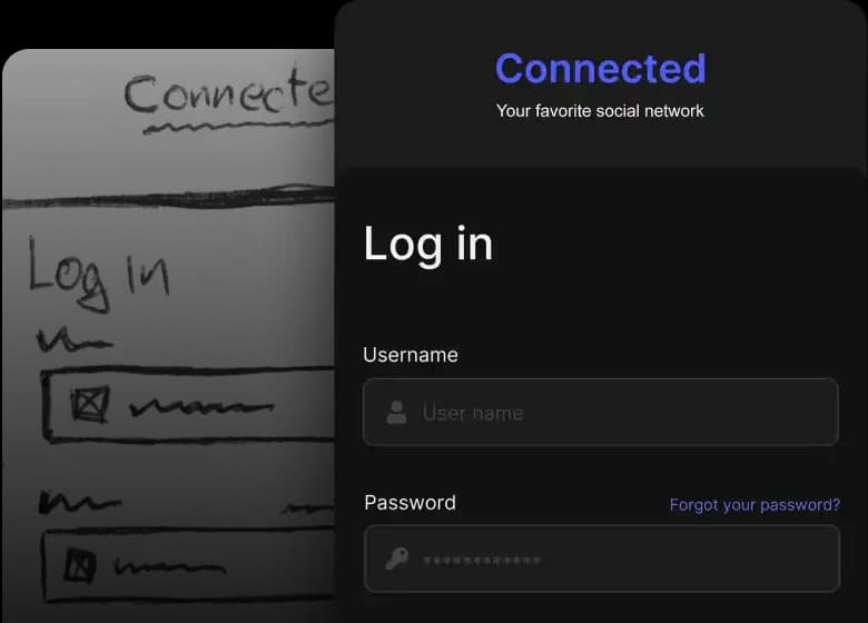 Uizard feature demonstration showing a hand-drawn login screen transformed into a polished dark-mode digital UI.