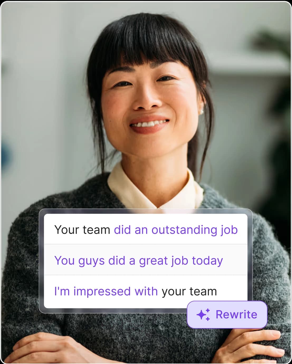 Wordtune feature deep dive showing AI-powered rewrite suggestions for text with a clean, light-themed overlay.
