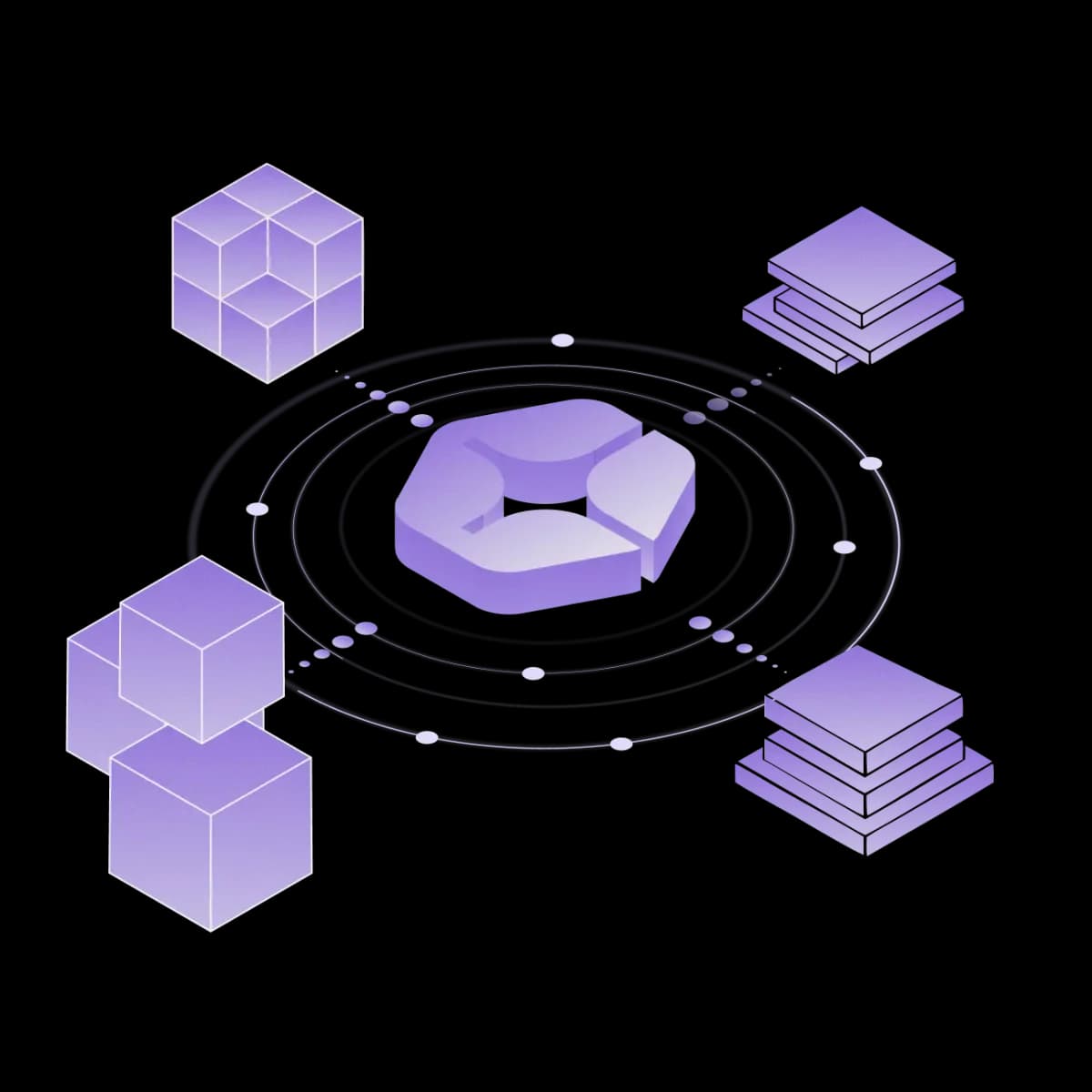 You-com abstract graphic showing interconnected data processing with a modern isometric design.